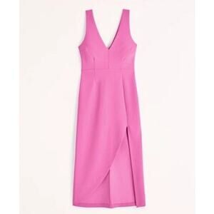 Abercrombie & Fitch Pink Plunge V-Neck Midi Dress Barbie Wedding Size Small NWT